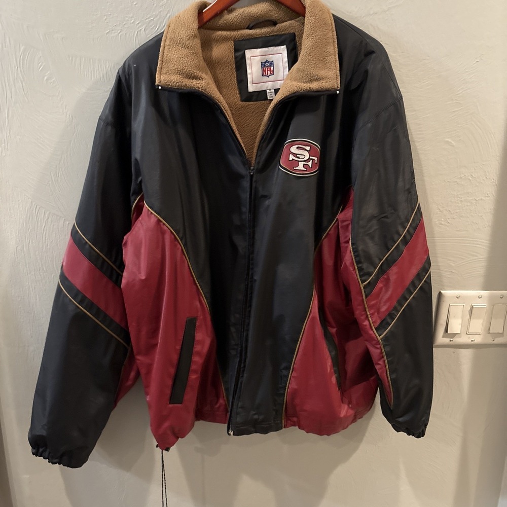 Vintage San Francisco 49ers Black Burgundy Gold Jacket Mens Size M NFL Coat